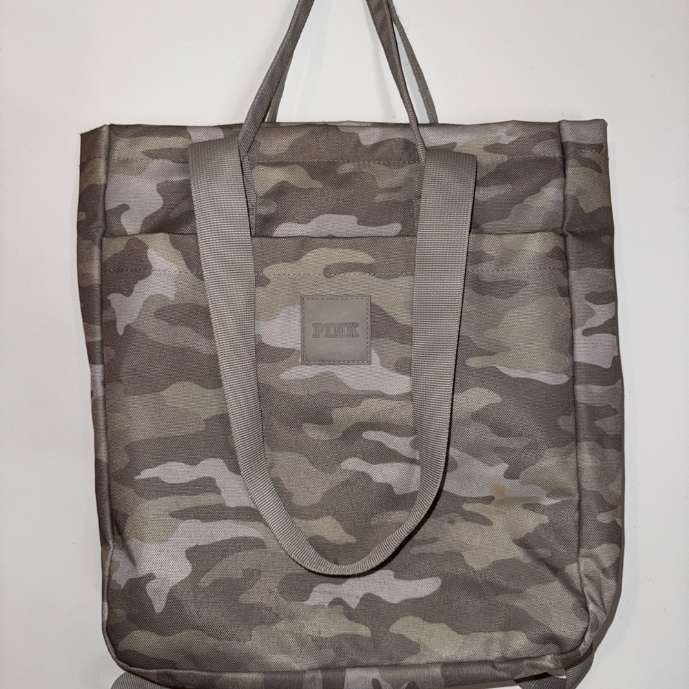 PINK Victoria's Secret Neutral Camo Canvas Messenger Tote
